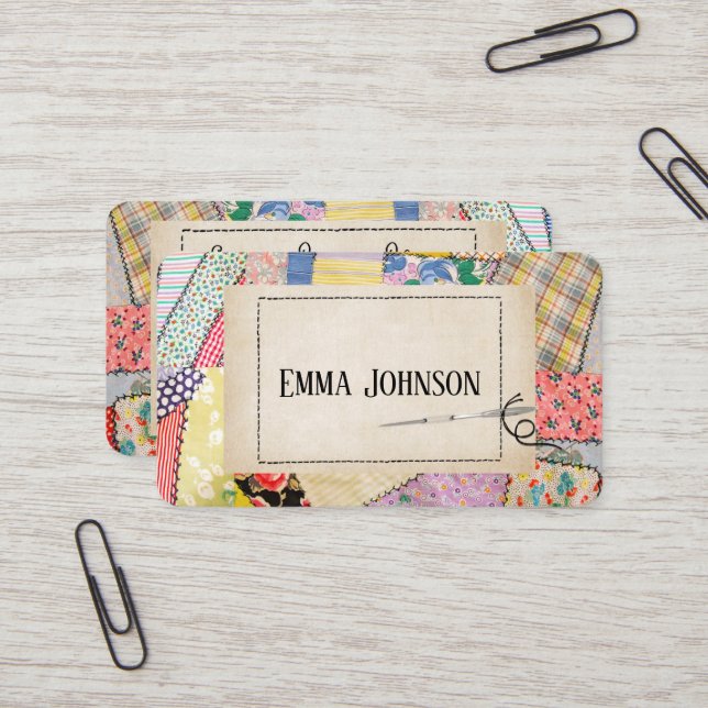 Tarjeta De Visita Diseño de colcha de patchwork loco (Anverso/Reverso In Situ)