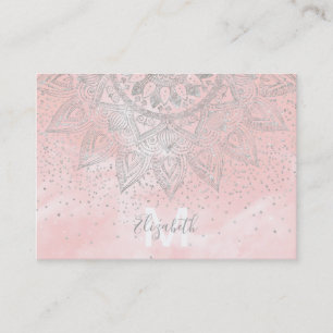 Tarjeta De Visita Diseño de confeti de Mandala gris plateado de luj