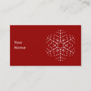 Tarjeta De Visita Diseño de copos de nieve en rojo oscuro y blanco.