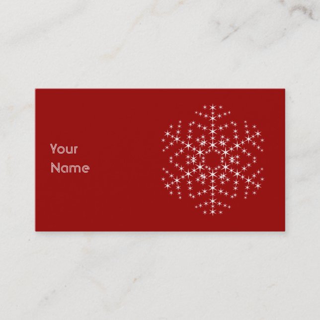 Tarjeta De Visita Diseño de copos de nieve en rojo oscuro y blanco. (Anverso)