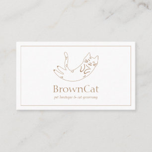 Tarjeta De Visita Diseño de dibujo de gato marrón minimalista para c