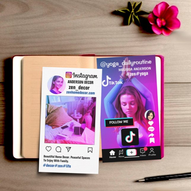 Tarjeta De Visita diseño de doble cara de moda fresco insta tiktok (Double sided social media insta tiktok layout business card)