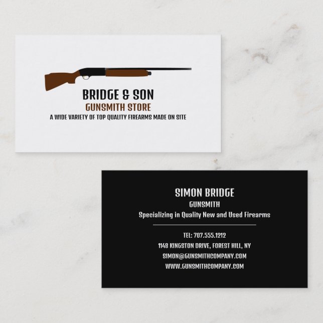 Tarjeta De Visita Diseño de escopeta, Gunsmith, Gunstore (Anverso / Reverso)