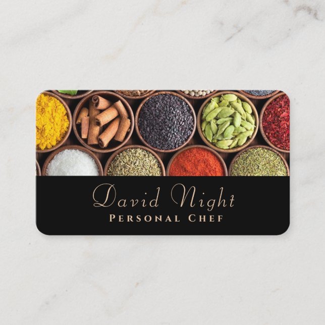 Tarjeta De Visita Diseño de especias alimenticias Chef personal (Anverso)