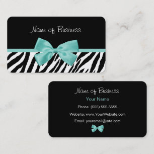 Tarjeta De Visita Diseño de estampado de cebra con lazo aqua