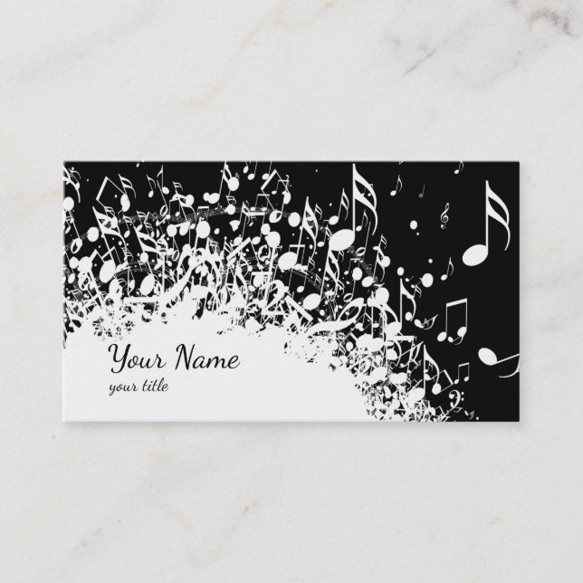 Tarjeta De Visita diseño de explosión de música en blanco y negro (Anverso)