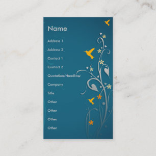 Tarjeta De Visita diseño de flores arremolinadas y hermosos colibríe