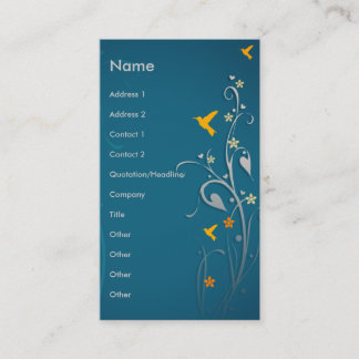 Tarjeta De Visita diseño de flores arremolinadas y hermosos colibríe