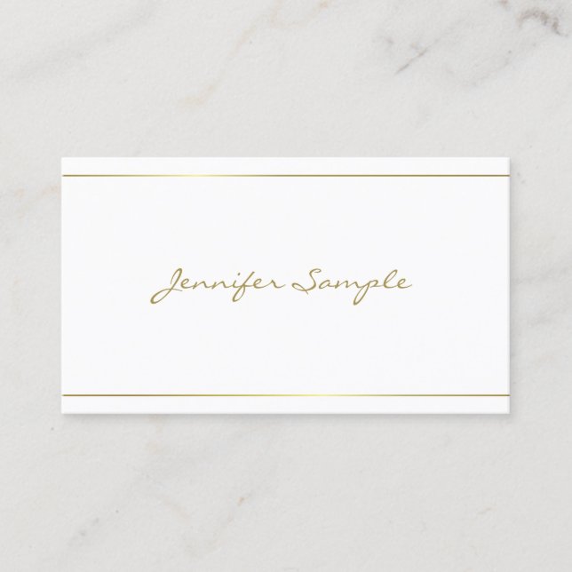Tarjeta De Visita Diseño de Glam Luxury Gold Script a mano (Anverso)