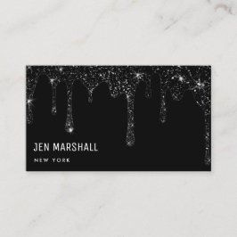 Tarjeta De Visita diseño de goteo de purpurina negro