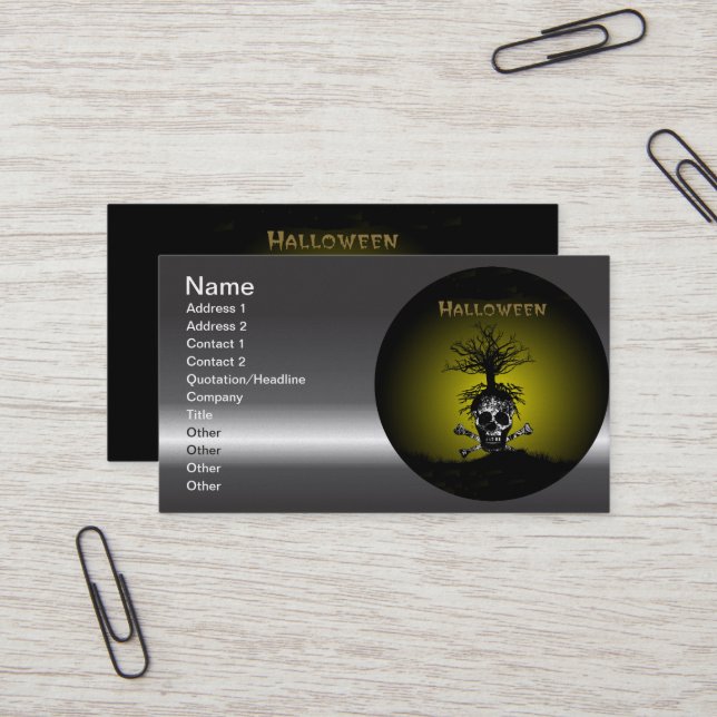 Tarjeta De Visita Diseño de Halloween con el cráneo y el árbol (Anverso/Reverso In Situ)
