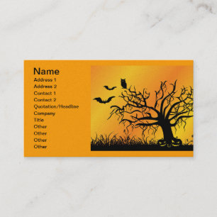Tarjeta De Visita Diseño de Halloween con murciélagos, árboles y cal