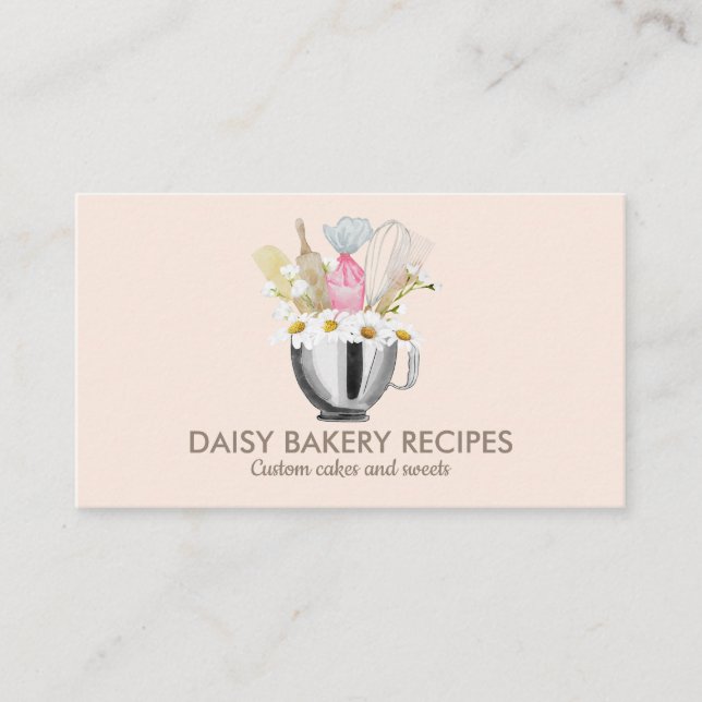 Tarjeta De Visita Diseño de herramientas de panadería con flores de  (Anverso)