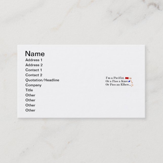 Tarjeta De Visita Diseño de Humor Pacifista de MMA (Anverso)