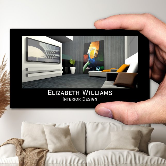 Tarjeta De Visita Diseño de interiores de fotos en Personalizado bla (Business card featuring your own photo on a simple background - black and white - minimalist)