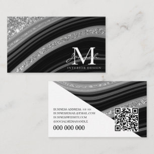 Tarjeta De Visita Diseño de interiores de onda abstracta negra moder