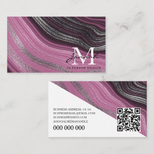 Tarjeta De Visita Diseño de interiores de onda abstracta rosa púrpur