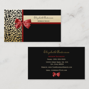Tarjeta De Visita Diseño de interiores elegante Leopardo negro y dor