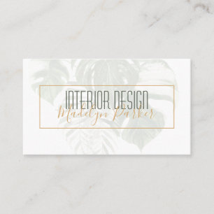 Tarjeta De Visita Diseño de interiores modernos con hojas tropicales