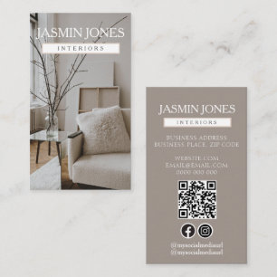 Tarjeta De Visita Diseño de interiores neutro elegante QR