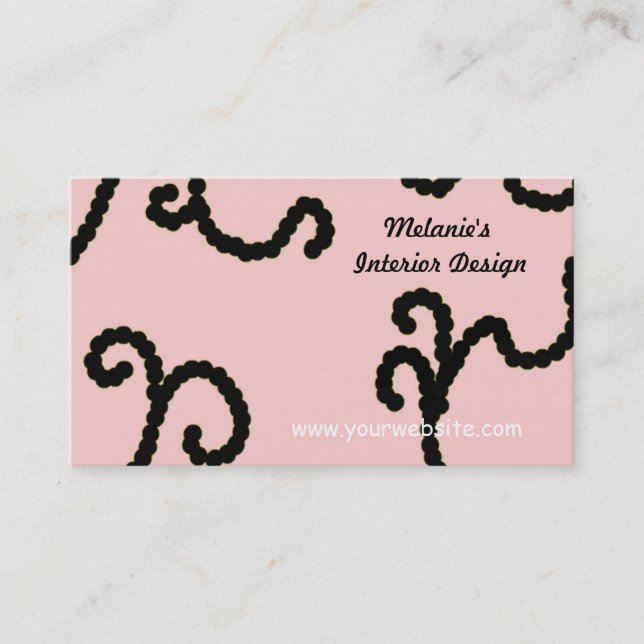 Tarjeta De Visita Diseño de interiores rosa y negro (Anverso)
