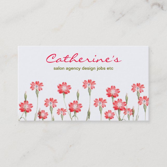Tarjeta De Visita diseño de jardín de flores rojas (Anverso)