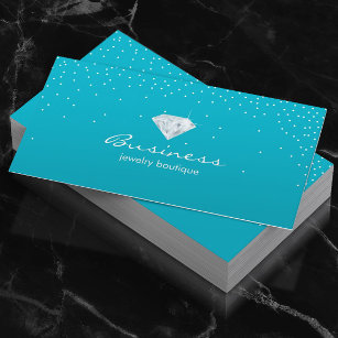 Tarjeta De Visita Diseño de joyas Turquoise Confetti Diamante brilla