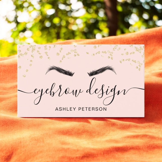 Tarjeta De Visita Diseño de la ceja rosa rosa de los purpurinas de o (Gold glitter confetti blush pink eyebrow design business card)