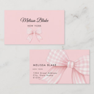 Tarjeta De Visita diseño de lazo rosa gingham