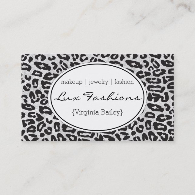 Tarjeta De Visita Diseño de leopardo | Gris, textura (Anverso)