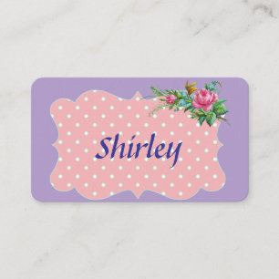 Tarjeta De Visita Diseño de lunares rosa y blancos.