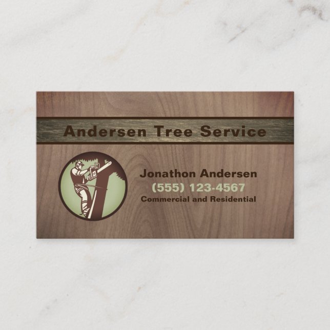 Tarjeta De Visita Diseño de Madera Árbol Recorte Paisajismo Servicio (Anverso)