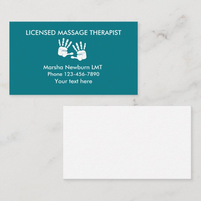 Tarjeta De Visita Diseño de manos de masaje (Anverso / Reverso)