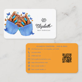 Tarjeta De Visita Diseño de marca de salón de uñas naranja y azul