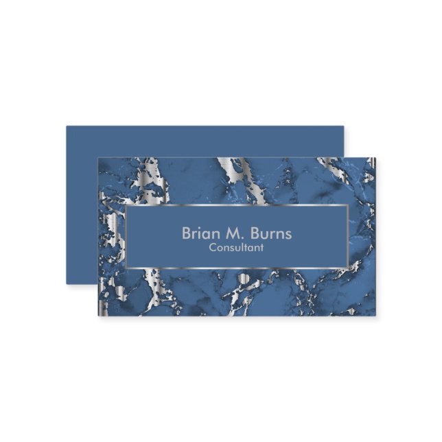 Tarjeta De Visita Diseño de mármol azul denim y plata metálica (Anverso/Reverso In Situ)