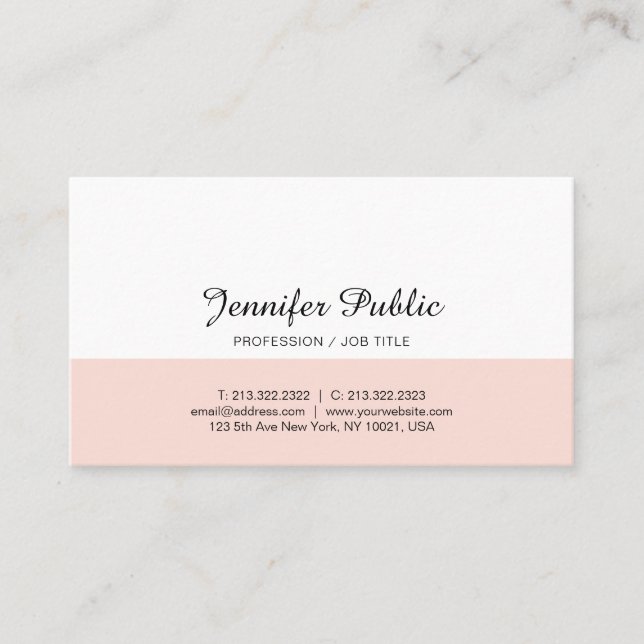 Tarjeta De Visita Diseño de Moda simple Rubor blanco rosado moderno (Anverso)