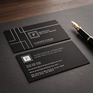 Tarjeta De Visita Diseño de monograma minimalista geométrico negro d