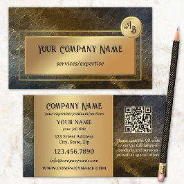 Tarjeta De Visita Diseño de Monograma Profesional QR Metálico Dorado