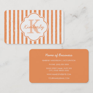 Tarjeta De Visita Diseño de nombre con monograma de franja naranja