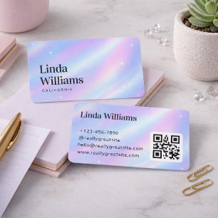Tarjeta De Visita Diseño de nombre con serif de código QR iridiscent