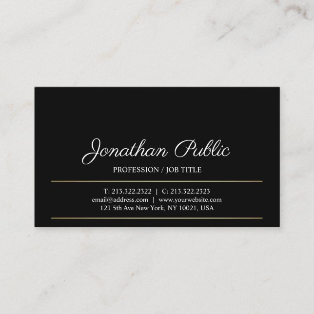 Tarjeta De Visita Diseño de oro negro moderno y liso sofisticado (Anverso)
