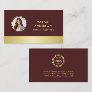 Tarjeta De Visita Diseño de oro rojo oscuro, logotipo o foto en círc