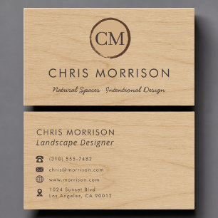 Tarjeta De Visita Diseño de paisajes Monograma de madera Profesional