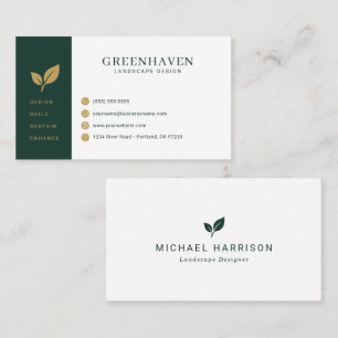 Tarjeta De Visita Diseño de Paisajes Verde Oro