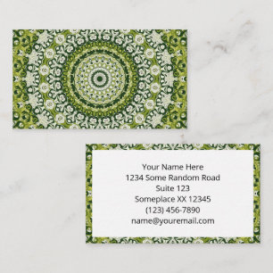 Tarjeta De Visita Diseño de Patrón de Mandala Verde y Blanco