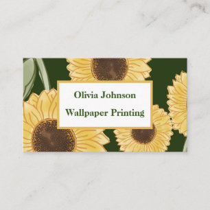 Tarjeta De Visita Diseño de patrón floral de girasol verde Minimal