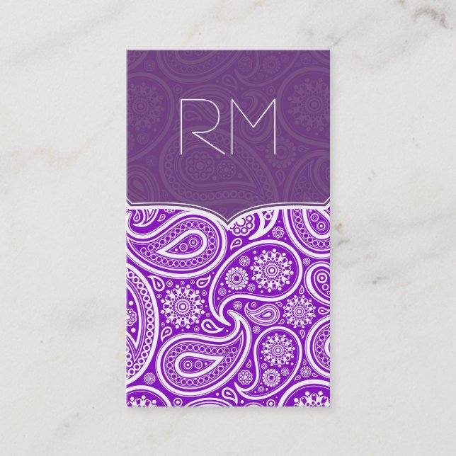 Tarjeta De Visita Diseño De Patrón Paisley Ham Retro Púrpura Y Blanc (Anverso)