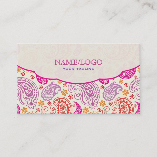 Tarjeta De Visita Diseño de patrones rosados rojos y amarillos (Anverso)