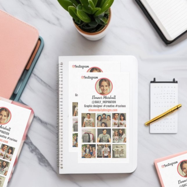 Tarjeta De Visita Diseño de perfil de incitación a la cuadrícula (Cute delicate natural white insta grid instagram profile collage layout business card)