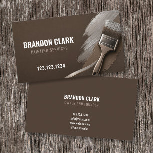 Tarjeta De Visita Diseño de pincel de barrido plateado marrón espres